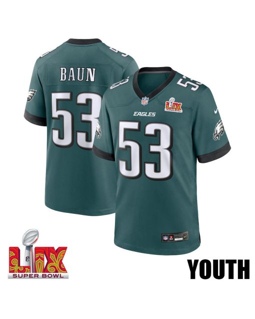 Zack Baun #53 Philadelphia Eagles Super Bowl LIX YOUTH Jersey – Midnight Green