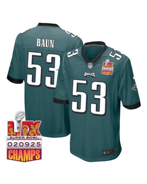 Zack Baun 53 Philadelphia Eagles Super Bowl LIX Champions Patch Game Men Jersey – Midnight Green