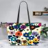 Flowers in bold flat colors like white and black Leather Tote Bag, Totes, Crossbody, Purse: Bag Gift Idea for Girlfriend, Sitter, Birthday, Women ,Daughter, Mama, Ladies