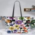 Flowers in the style of maru aronson different colors Leather Tote Bag, Totes, Crossbody, Purse: Bag Gift Idea for Girlfriend, Sitter, Birthday, Women ,Daughter, Mama, Ladies