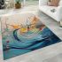 Abstract birds in liquid landscape imagery area rugs carpet