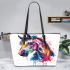 Abstract colorful horse head leather tote bag