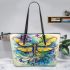 Abstract dragonfly with swirls and flowers leather Chic Stylish Tote Bag & Women Totes: Perfect Gift for Girlfriend | Crossbody, Purse, Handbag