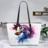 Abstract horse watercolor splashes leather tote bag