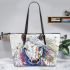 Abstract painting of a white horse leather tote bag