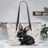 Adorable black rabbit with pink ears leather tote bag