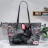 Adorable black rabbit with pink ears leather tote bag