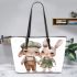 Adorable happy baby bunny couple in green leather tote bag