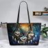 Alaska dogs with dream catcher leather tote bag