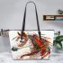 American paint horse adorned with native inspired regalia leather tote bag