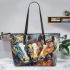 An acrylic painting of three horses close up leather tote bag