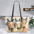 An impressionist painting of three horses leather tote bag