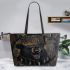 Angry black bear with dream catcher leather tote bag