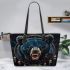 Angry black bear with dream catcher leather tote bag