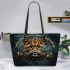 Angry leopard with dream catcher leather tote bag