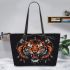 Angry tiger with dream catcher leather tote bag