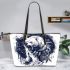 Angry white bear with dream catcher leather tote bag