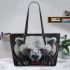 Angry white bear with dream catcher leather tote bag