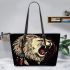 Angry white lion with dream catcher leather tote bag