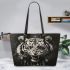 Angry white tiger with dream catcher leather tote bag