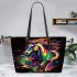 Animated horse with vibrant colors and dynamic strokes leather tote bag