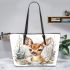 Baby deer in the snow leather totee bag