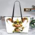 baby grinchy smile and dancing dogs Leather Tote Bag