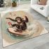Baby monkey surfs with guitar and musical notes area rug