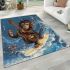 Baby monkey surfs with guitar and musical notes area rug