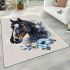 Beautiful black horse head with a white rose area rugs carpet