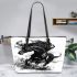 Beautiful black horse watercolor splashes leather tote bag