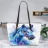 Beautiful blue horse painted in watercolor leather tote bag