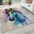 Beautiful blue horse painted in watercolor area rugs carpet