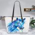 Beautiful blue horse painted in watercolor leather tote bag