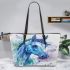 Beautiful blue horse painted in watercolor leather tote bag