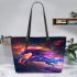 Beautiful colorful fantasy horse with long hair leather tote bag