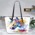 Beautiful colorful horse with leaves and flowers leather tote bag