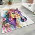 Beautiful colorful horse with leaves and flowers area rugs carpet