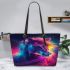 Beautiful colorful horse with long hair leather tote bag