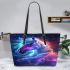 Beautiful colorful horse with long hair leather tote bag