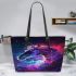 Beautiful colorful horse with long hair leather tote bag