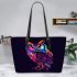 Beautiful colorful owl leather tote bag