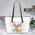 Beautiful deer head watercolor splashes of paint leather totee bag