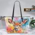 Beautiful deer portrait in watercolor style leather totee bag