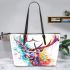 Beautiful deer portrait watercolor splatter leather totee bag