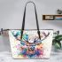 Beautiful deer portrait watercolor splatter leather totee bag