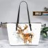 Beautiful deer watercolor splashes of paint leather totee bag