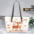 Beautiful deer with autumn leaves leather totee bag