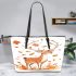 Beautiful deer with autumn leaves leather totee bag