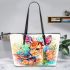 Beautiful deer with colorful flowers and leaves leather totee bag